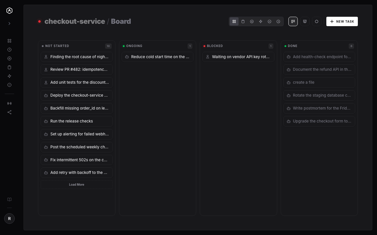 AgentRQ Kanban board view